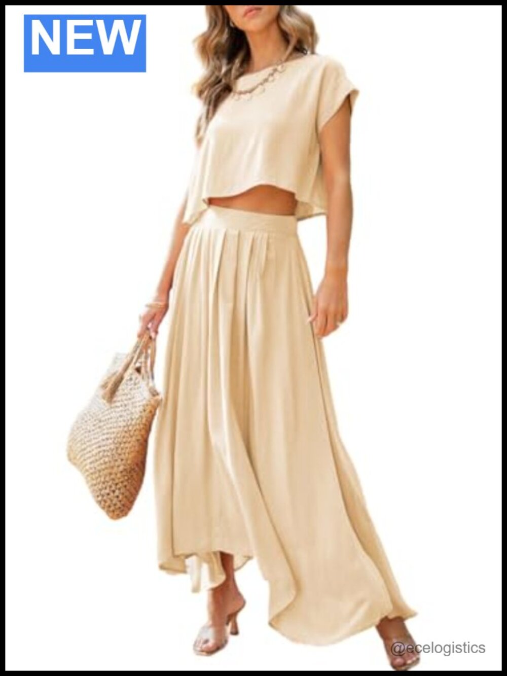 Women 2 Piece Skirt Set Crewneck Top Maxi Skirt Relaxed Fit